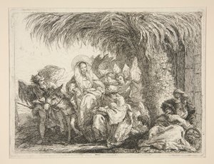 A Szent Család pálmafa alatt, az Idee pittoresche sopra la fuga in Egitto (Repülés Egyiptomba) sorozatból alkotó: Giovanni Domenico Tiepolo