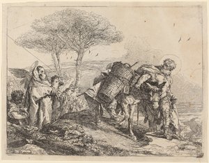 A Madonna és a gyermek bal oldalon, angyalok aktájával alkotó: Giovanni Domenico Tiepolo