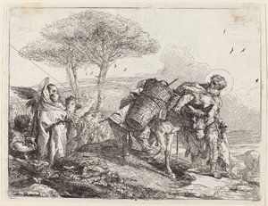 A Madonna és a gyermek bal oldalon, angyalok aktájával alkotó: Giovanni Domenico Tiepolo