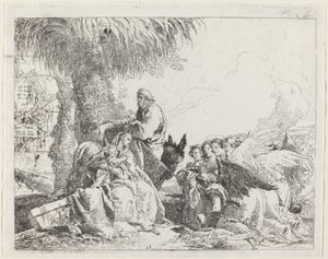 The Rest on the Flight, imádó angyalokkal alkotó: Giovanni Domenico Tiepolo