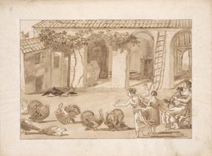 Pulykák egy velencei tanyaudvarban, a harmadik rajz Tiepolóban alkotó: Giovanni Domenico Tiepolo