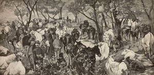 Piac a toszkán Appenninekben, metszet Giovanni Fattori (1825-1908) festményéről, a L