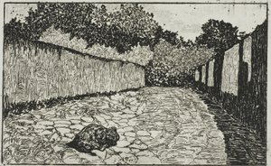 Kis utca Firenze külvárosában a kiskutyával alkotó: Giovanni Fattori