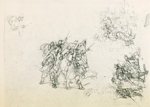Három vázlat katonacsoportokhoz (fekete ceruza) alkotó: Giovanni Fattori