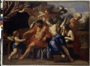 Herkules és Omphale (Herkules és Omphale). Giovanni Francesco Romanelli (1610-1662) festménye, olaj, vászon, 1650 körül. Olasz művészet