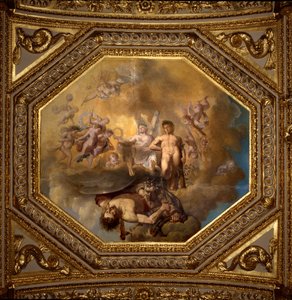 Persee megöli a Medusokat. Giovanni Romanelli (1601-1662) festménye Anna osztrák királyné (1601-1666) nyári apartmanjainak hálószobája, Antonine Hall mennyezetét díszíti. 1655-1658 körül. Párizs, Louvre Múzeum. alkotó: Giovanni Francesco Romanelli
