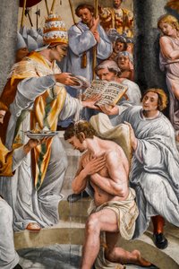 Szilveszter pápa Konstantin megkeresztelkedése 1. 1517-1524 (freskó)