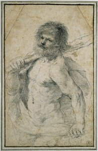 Hercules, 1555 - 1666 (fekete kréta törtfehér papírra) alkotó: Giovanni Francesco Barbieri