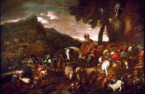 Giovanni Benedetto Castiglione dit il Grechetto (1610-1665) Ábrahám utazása festménye, 1654-es Palazzo Rosso Genes galéria alkotó: Giovanni Francesco Castiglione