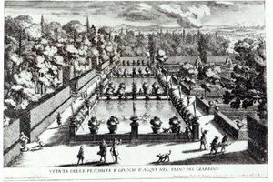 Giovanni Battista Falda (kb. 1648-1787) halastavak a Villa dEste-ben, Tivoliban, a Le Fontane-ból, 1689. alkotó: Giovanni Francesco Venturini