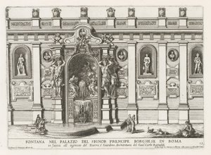 Nymphaeum in de binnenplaats van het Palazzo Borghese te Róma Szökőkút Signor prencipe Borghese palotájában Rómában (...) (cím a tárgyon) Szökőkutak a római palotákban és kertekben (sorozat címe) Fonteinen in de paleizen en tuinen van Rome (sorozat alkotó: Giovanni Francesco Venturini
