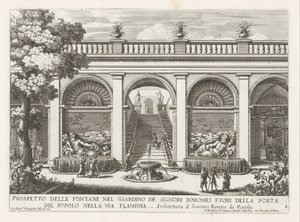 Tuin van een paleis te Róma A Boromei urak kertjében lévő szökőkutak tájékoztatója (...) (cím a tárgyon) Szökőkutak a római palotákban és kertekben (sorozat címe) Fonteinen in de paleizen en tuinen van Rome (sorozat címe) alkotó: Giovanni Francesco Venturini