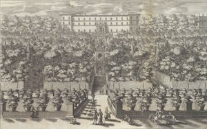 Kilátás a palotára a kertszintről a szökőkutakkal ..., 1691 vagy azután. alkotó: Giovanni Francesco Venturini