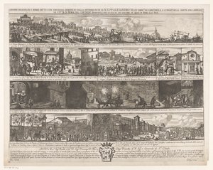 Optocht om Rome vrij te maken van de pest Az apai Pietra di N. S. PP által egyetemes haszonnal végzett szorgalmi megrendelések és javítások. Sándor VII. et emin.mi SS. card.li a S. congr.me della sanita Róma városának megszabadítására a fertőzéstől (cím az alkotó: Giovanni Giacomo de