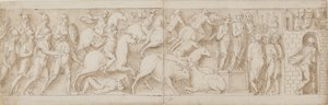 római íjászok(?), római roham (XCIX); Marcus Aurelius megszólítja őreit (C); Marcus Aurelius figyelmeztetést kapott (CI) alkotó: Giovanni Guerra
