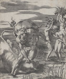 Herkules legyőzi Achelous folyóistent egy bika alakjában, három nővel t..., kb. 1526-27.