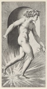 11. tábla: Apollón a szekerén egy fülkében, jobbra fordulva, egy mythologica... sorozatból, 1526. alkotó: Giovanni Jacopo Caraglio