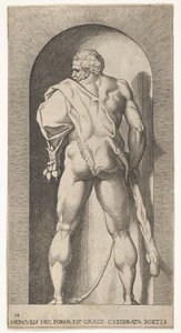 15. tábla: Herkules egy fülkében áll, oroszlánbőrt visel, botot tart a kezében, elnézve..., 1526.