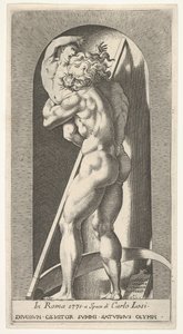 1. tábla: Szaturnusz a fiát felfaló fülkében, kasza előtt áll, m... sorozatból, 1526.