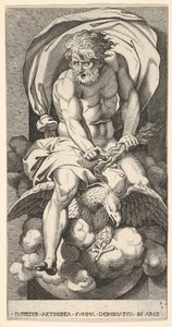 3. tábla: Jupiter egy résből kiemelkedik, sason lovagol, villámot tart a kezében, 1526.