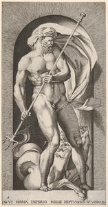 5. tábla: A fülkében álló Neptunusz háromágú, hippokampuszos tengeri ló beh..., 1526.