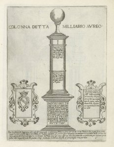 Az Arany Mérföldről Arany Mérföldnek nevezett oszlop (cím az objektumon) Moderne en antik monuments en bouwwerken Rómában (sorozat címe) Ornamenti di fabriche antichi et modern dell