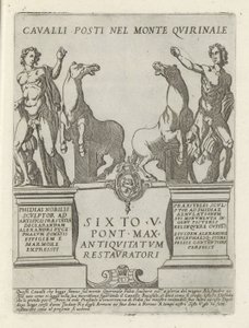 Dioscuren op de Quirinaal A Quirinale-hegyben elhelyezett lovak (cím a tárgyon) Moderne en antieke monumenten en bouwwerken in Rome (sorozat címe) Róma almaváros ókori és modern épületeinek díszei (sorozat címe)