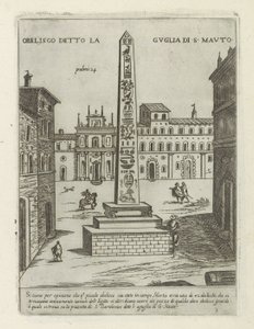 Obeliszk Rómában S. Mauto tornyaként ismert obeliszk (cím a tárgyon) Moderne en antieke monumenten en bouwwerken in Rome (sorozat címe) Róma almaváros ókori és modern épületeinek díszei (sorozat címe) alkotó: Giovanni Maggi