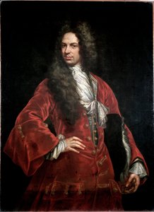 Vörös kosztümös úriember portréja Giovanni Maria Delle Piane dit il Mulinaretto festménye (1660-1745) Mérete 132x97 cm Genes Musei di Strada Nuova (ex Palazzo Bianco)