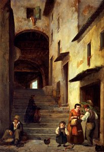 Kilátás a genovai riviérán, Sestri Levante utcájára, kb. 1863, Giovanni Mochi (1829-1893), olaj, vászon, 40x30 cm.