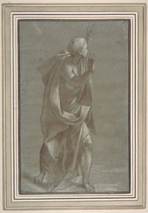 Felemelt kezű, álló, terített férfifigura, 1565-71. alkotó: Giovanni Paolo Lomazzo