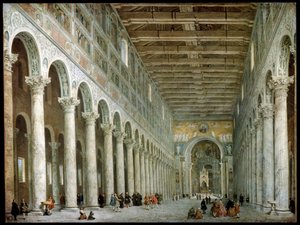 A Szent Pál-bazilika belseje a falakon kívül Rómában, 1750 körül alkotó: Giovanni Paolo Pannini