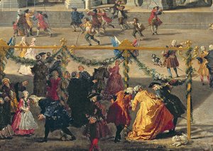 Felkészülés a Piazza Navonán, Rómában tartott tűzijátékra, a Dauphin születésének megünneplésére, 1729 (91023 részlet) alkotó: Giovanni Paolo Pannini