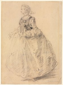 Álló nő hermelines muffal, 18. század. alkotó: Giovanni Paolo Pannini