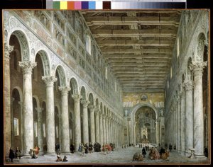 A Szent Pál-bazilika belseje a falakon kívül Rómában. A Szent Pál-bazilika belseje a falakon kívül Rómában. Giovanni Paolo Panini festménye (vagy Pannini alkotó: Giovanni Paolo Pannini