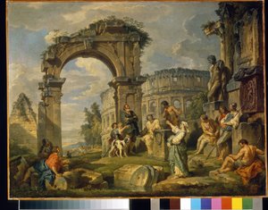 A cumae-i szibilla (Olaszország) Krisztus születését jövendöli. (A kümei Szibilla Krisztus születését jövendölte). Giovanni paolo panini (vagy Pannini) festménye (1691-1765), olaj, vászon alkotó: Giovanni Paolo Pannini