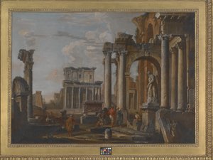 Romok Antoninus és Faustina templomával (olaj, vászon) alkotó: Giovanni Paolo Pannini