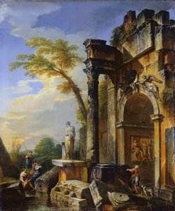 Diadalív romjai a római Campagna-ban, 17171719 alkotó: Giovanni Paolo Pannini