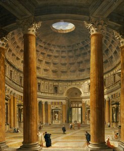A Pantheon belseje, Róma, északra nézve a főoltártól a bejáratig, 1732 alkotó: Giovanni Paolo Pannini