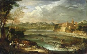 Trebbia völgye Rivalta várával, kb. 1720 alkotó: Giovanni Paolo Pannini