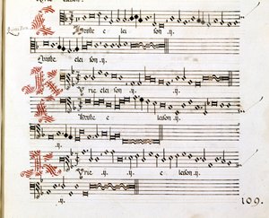 Giovanni Pierluigi da Palestrina (1525 - 1594) olasz zeneszerző Kyrie kézirata a „Mantua zűrzavaráról”. alkotó: Giovanni Pierluigi da (after) Palestrina