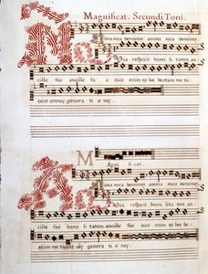 Magnificat, Giovanni Pierluigi da Palestrina (1525-1594) olasz zeneszerző „Mantua zűrzavarának” kézirata. alkotó: Giovanni Pierluigi da (after) Palestrina