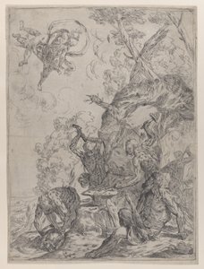 Vulkán kovácsa kalapáccsal üllőt ütő kovácsokkal..., 1640-59.