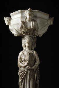 Benitier at the pillar decorates the three theological virtues and a bowl decoree of the busts of the four cardinal virtues (Marble stoup with column with the three theological virtues and water font with the four cardinal virtues) Sculpture by Giovanni Pi alkotó: Giovanni Pisano