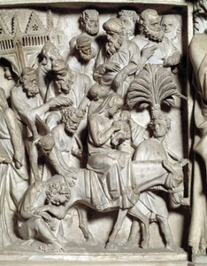 Giovanni Pisano (1248-1314) által készített szék domborműveinek részlete: A márvány szószék domborműveinek részlete, repülés Egyiptomba 1302-1311 Cathedrale de Pisa (Duomo di Pisa), Olaszország alkotó: Giovanni Pisano