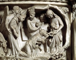 Giovanni Pisano (1248-1314) által készített szék domborműveinek részlete: A márvány szószék domborműveinek részlete, a mágusok imádása 1302-1311 Pisai katedrális (Duomo di Pisa), Olaszország alkotó: Giovanni Pisano