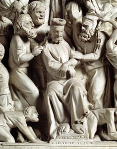 Giovanni Pisano (1248-1314) által készített szék domborműveinek részlete: Részlet a márvány szószék domborműveiről, Jézust gúnyolta 1302-1311 Pisai katedrális (Duomo di Pisa), Olaszország alkotó: Giovanni Pisano