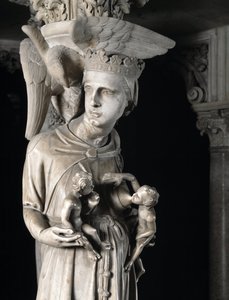 Részlet a Giovanni Pisano (1248-1314) által megvalósított Széket támogató faragott csoportokról: a gyermekeit tápláló egyház (Részlet a márvány szószéket alátámasztó szobrokról, az egyház táplálja gyermekeit) 1302-1311 Cathedrale de Pisa (Duomo di Pis) alkotó: Giovanni Pisano