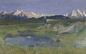 Alpesi táj naplementében alkotó: Giovanni Segantini