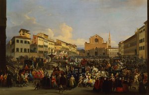 Piazza Santa Croce Firenzében a karnevál idején